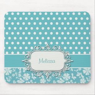Mousepad Flores e bolinhas de turquesa