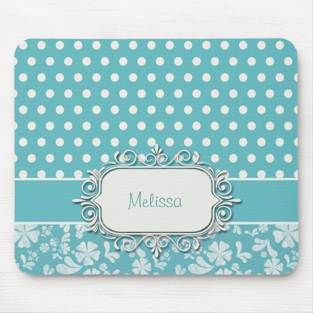 Mousepad Flores e bolinhas de turquesa (Frente)