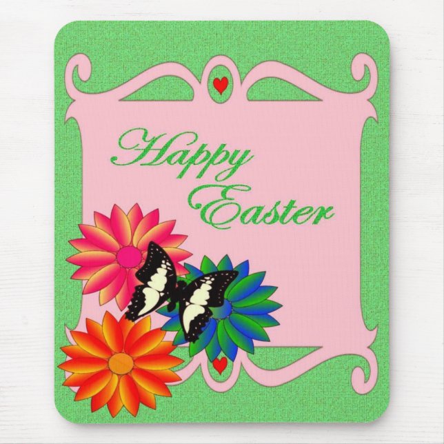 Mousepad Flores e borboletas coloridas de páscoa (Frente)