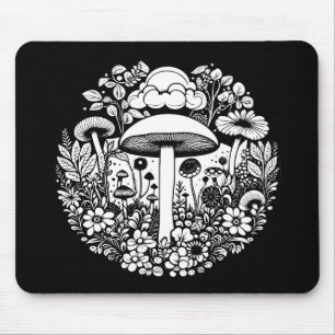 Mousepad Flores e Cogumelos Pretos e Brancos
