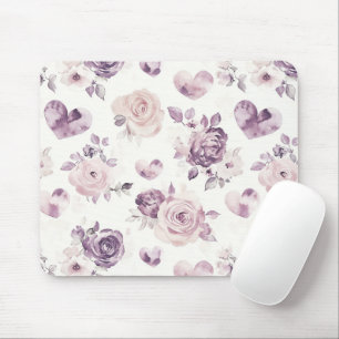 Mousepad Flores e Corações Rosa Roxo