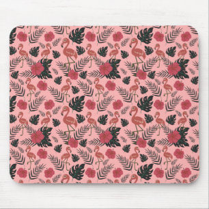Mousepad Flores e folhas de padrão uniforme, cor-de-rosa,