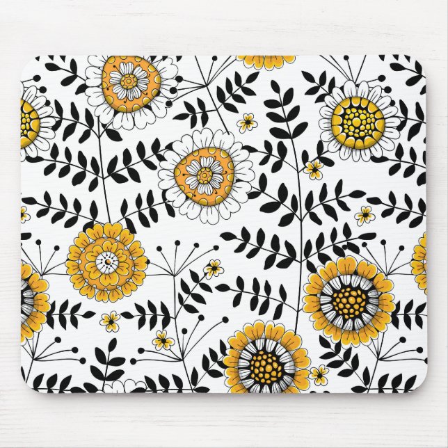 Mousepad Flores e folhas de rabo em amarelo e preto (Frente)