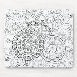 Mousepad Flores e mandalas do Doodle