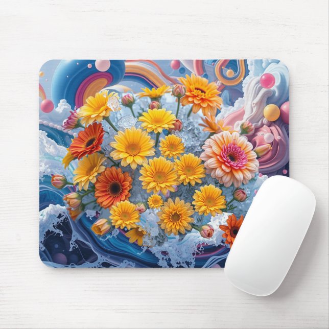 Mousepad Flores e Ondas do Oceano (Com mouse)