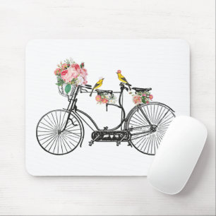 Mousepad Flores e Pássaros Românticos De Bicicletas