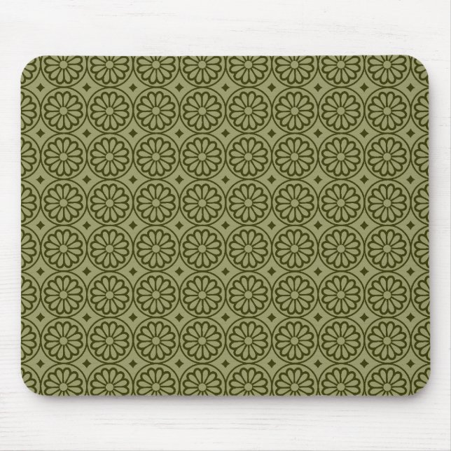Mousepad Flores Egípcias Antigas - Khaki e Murky Green (Frente)
