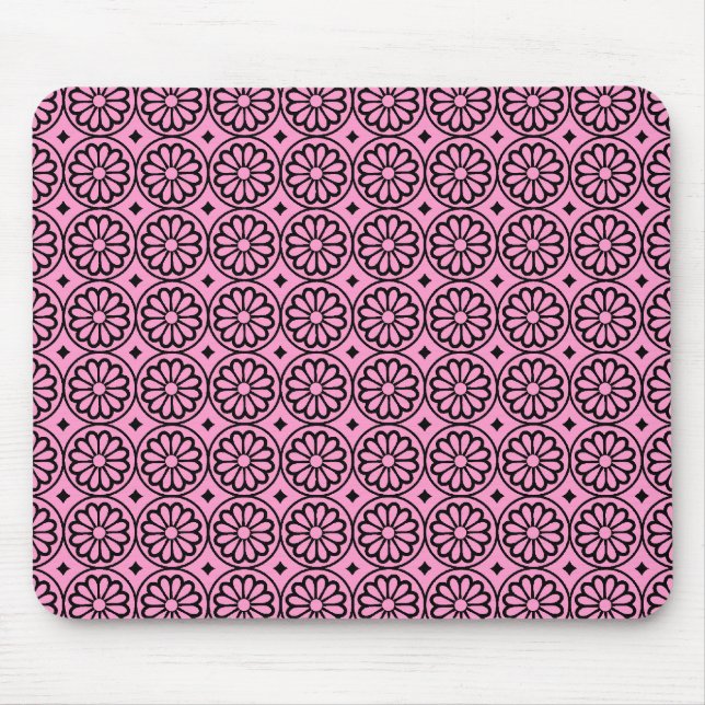 Mousepad Flores Egípcias Antigas - Rosa em Preto (Frente)