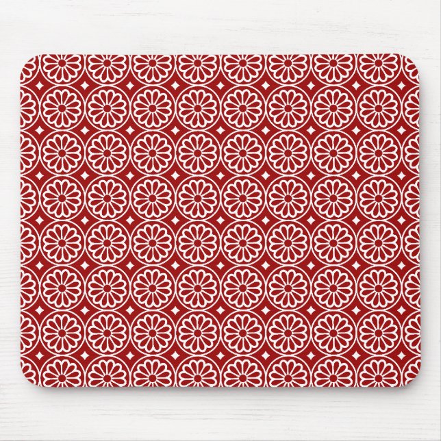Mousepad Flores Egípcias Antigas - Vermelho Rubi (Frente)