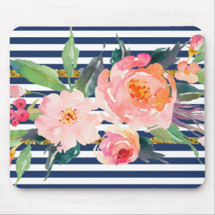 Mousepad Flores em Aquarela Chic Moderno Feminino -Listras