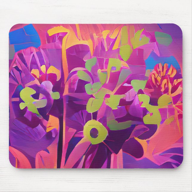 Mousepad Flores em campo colorida arte abstrato digital (Frente)