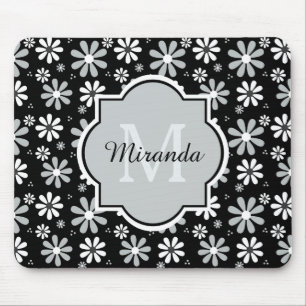 Mousepad Flores femininos da margarida branca do preto do