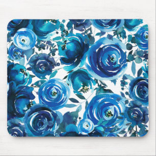Mousepad Flores Florais Azul Índigo Elegante Shabby Chic