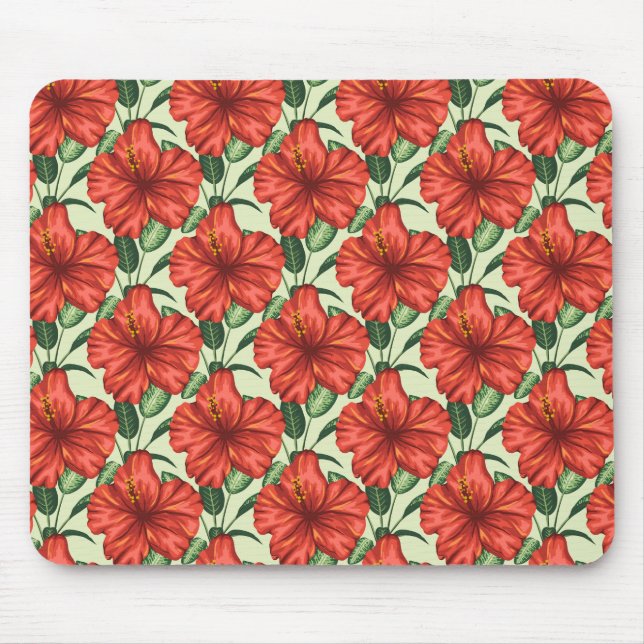 Mousepad Flores florais tropicais, sem costura, flores verm (Frente)