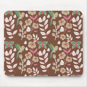 Mousepad Flores, flores, folhas, borboletas, sem costura,