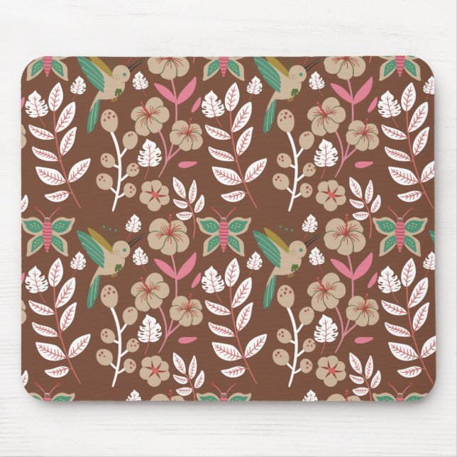 Mousepad Flores, flores, folhas, borboletas, sem costura, (Frente)