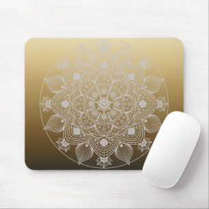 Mousepad Flores, Folhas, Palácio Branco Mandala em Dourado