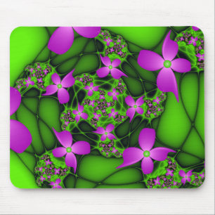 Mousepad Flores Fractais Verdes Rosa-Rosa-Abstrato modernas