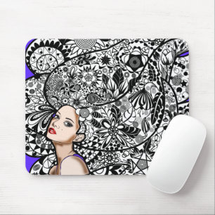 Mousepad Flores - Garota do Cabelo - Desenho