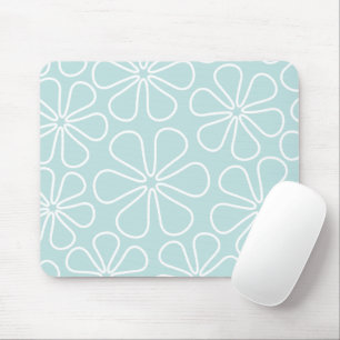 Mousepad Flores grandes abstratas brancas no azul do ovo do