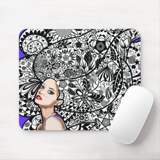 Mousepad Flores Hair Girl - Desenho (Com mouse)