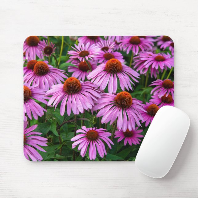 Mousepad Flores | Jardim de Coneflower Rosa (Com mouse)