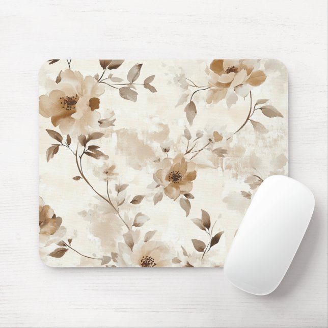 Mousepad Flores Marrom Creme (Com mouse)