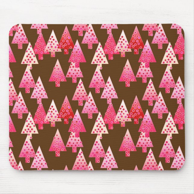 Mousepad Flores modernas árvores de Natal - coral e castanh (Frente)