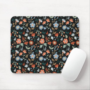 Mousepad Flores Modernas Deixam Flor Azul Laranja Negro