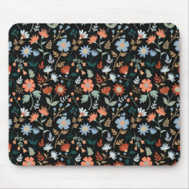 Mousepad Flores Modernas Deixam Flor Azul Laranja Negro
