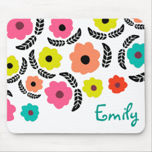 Mousepad Flores Modernas e Brilhantes e Folha Preta Persona
