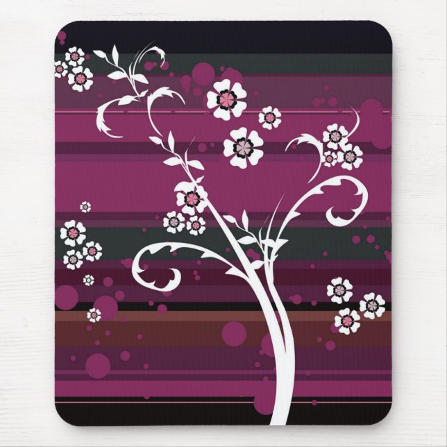 Mousepad Flores nas faixas de magenta (Frente)