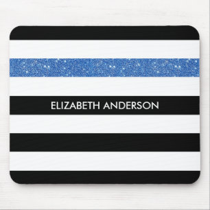 Mousepad Flores Negras Modernas FAUX Blue Glitz e Nome