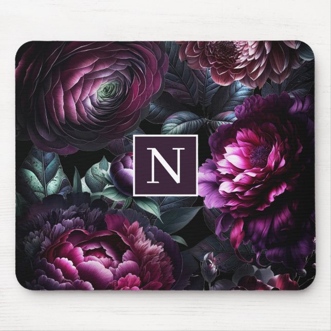 Mousepad Flores Negras Ousadas Jardim Floral Encantado (Frente)