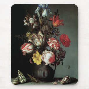 Mousepad Flores num Vaso com Conchas e Insetos