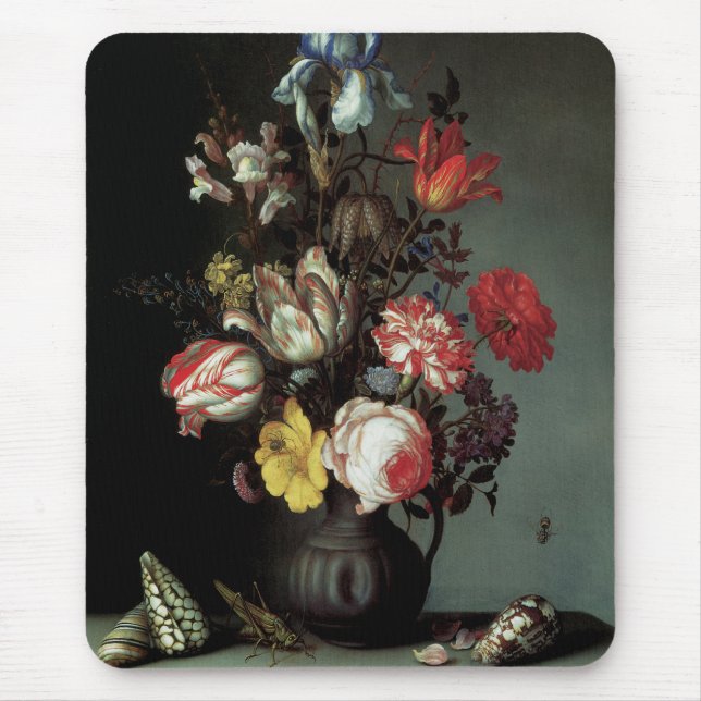 Mousepad Flores num Vaso com Conchas e Insetos (Frente)