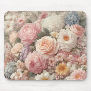 Mousepad Flores Pastel Padrão Floral Rosa Chá Rústico