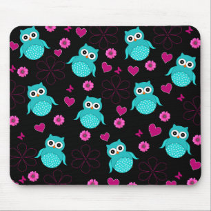 Mousepad Flores pretas dos corações do rosa do teste padr