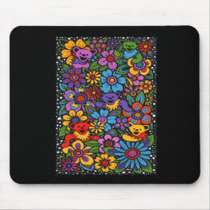 Mousepad Flores Psicodélicas Ursos Dançantes Grade Colorida