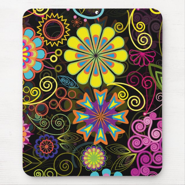 Mousepad Flores Retro Grandes Coloridas (Frente)