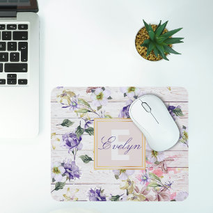 Mousepad Flores Românticas Vintage Retro em Madeira Celula