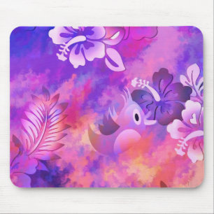 Mousepad Flores rosa abstrato e Arte de Aves