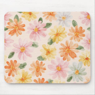 Mousepad Flores Rosa Amarelo Azul Pêssego