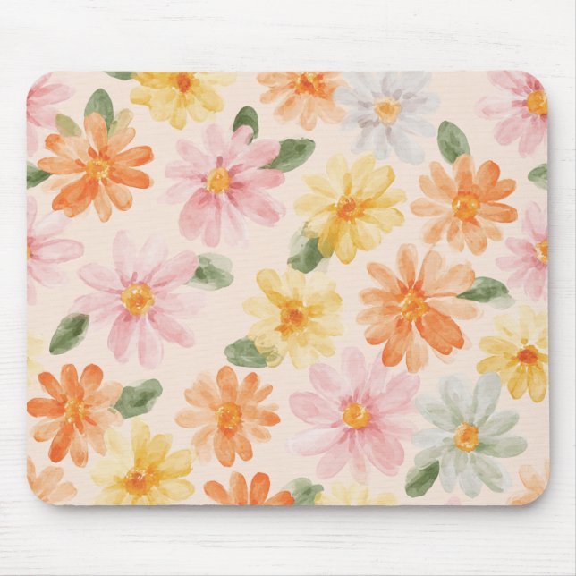 Mousepad Flores Rosa Amarelo Azul Pêssego (Frente)