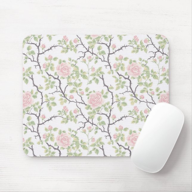 Mousepad Flores Rosa Bege Chic Romântico (Com mouse)