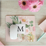 Mousepad Flores Rosa Cor-de-Água Moderna Monogramadas<br><div class="desc">Flores Rosa Cor-de-Água Moderna Monogramadas</div>