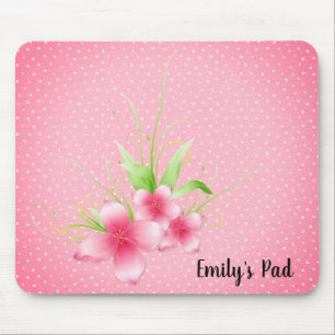 Mousepad Flores rosa nas Bolinhas