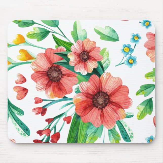 Mousepad Flores Rosa Pintadas À Mão Padrão Floral- 23498 (Frente)