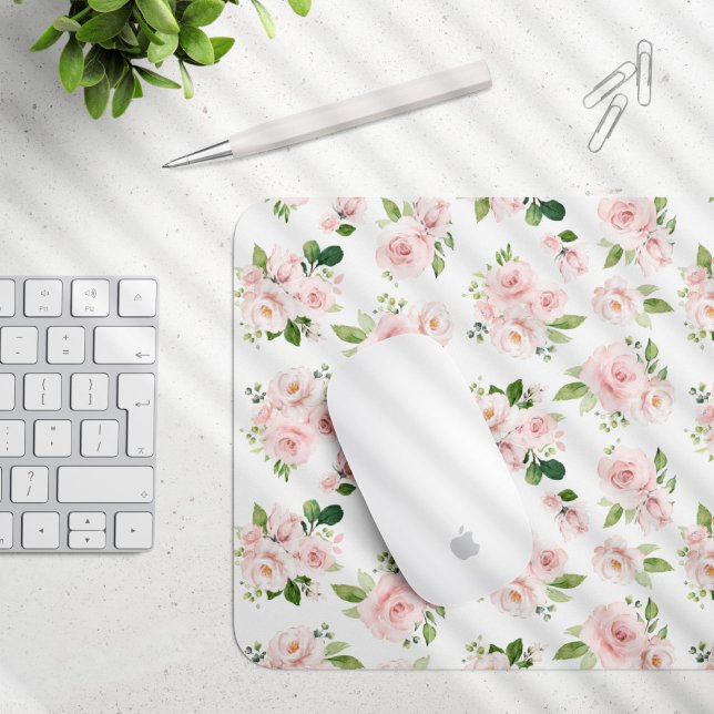 Mousepad Flores Rosa, Rosas Rosa, Flores De Aquarelas (Criador carregado)