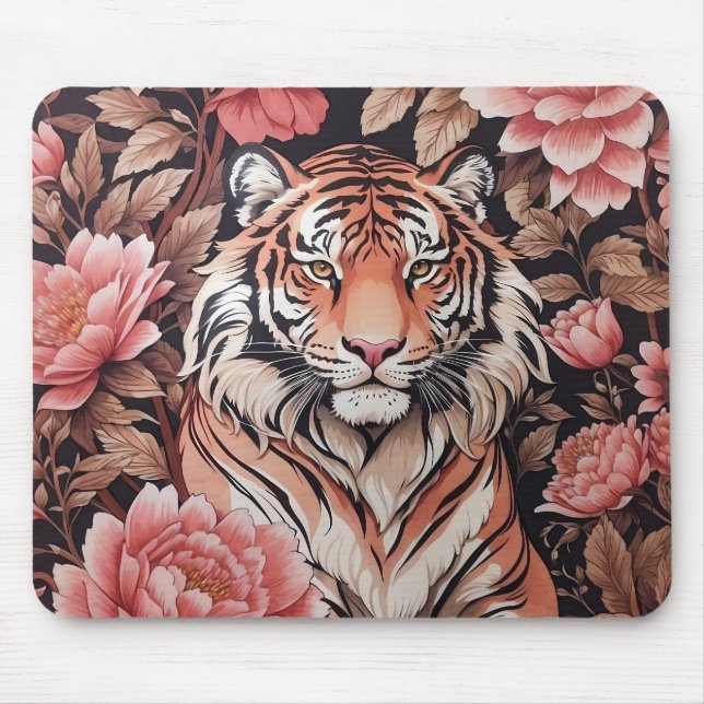 Mousepad Flores Rosa Tigre em Mesmerização (Frente)